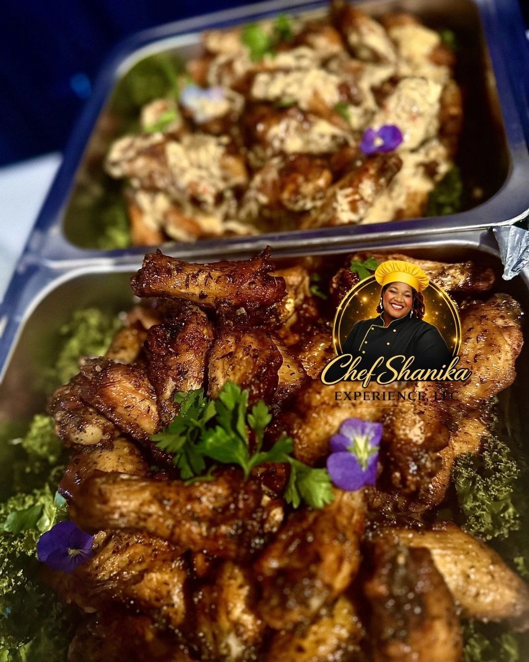 Seared meat with herbs and edible flowers