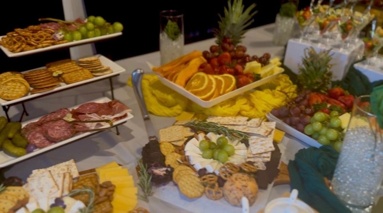Elegant charcuterie and fruit display spread